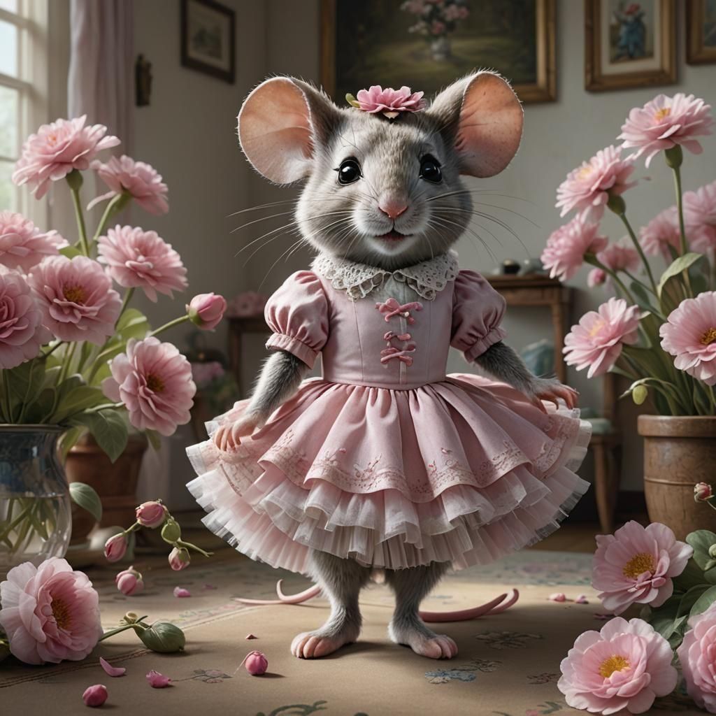 Adorable Mouse Ballerina in Living Room, Digital Art