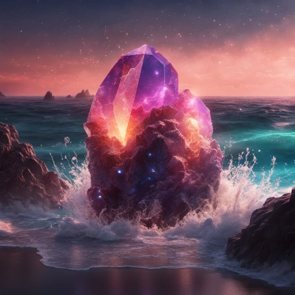 Ocean Gemstone Crystal with Neon Glow