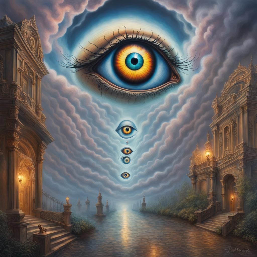 Ominous Evil Eye in Surrealist Style