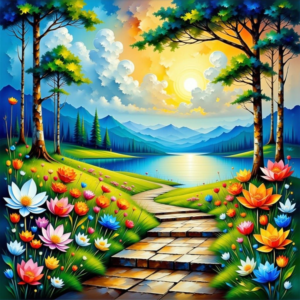 Surreal Springtime Scene in Vibrant Impasto Style