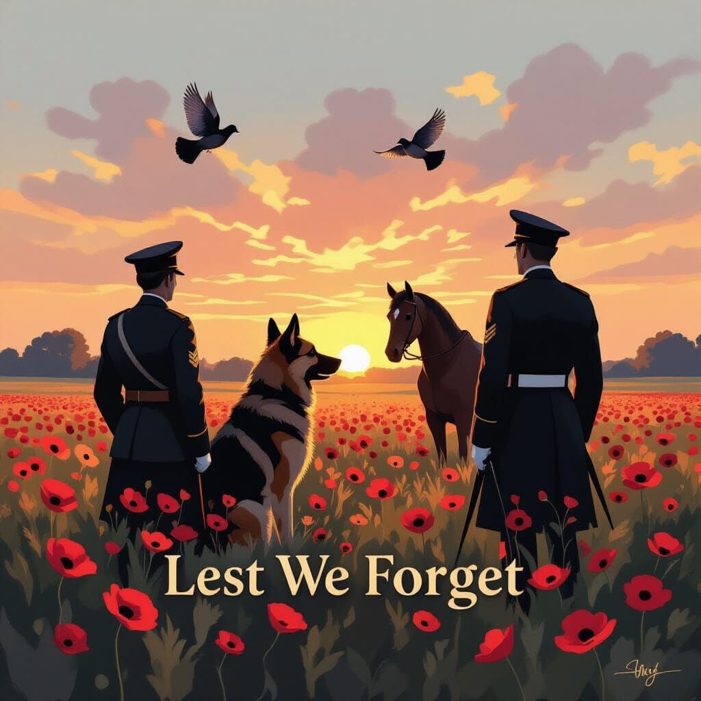 Remembrance Sunday Poppyfield Tribute with Soldier and Anima...