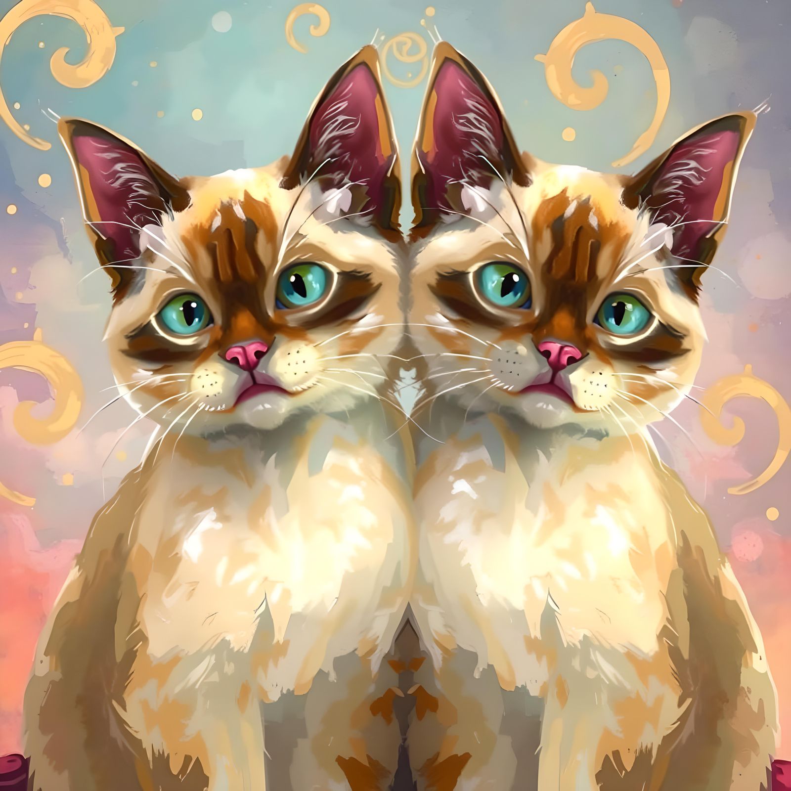 Pastel Cat Twins Soft Painting