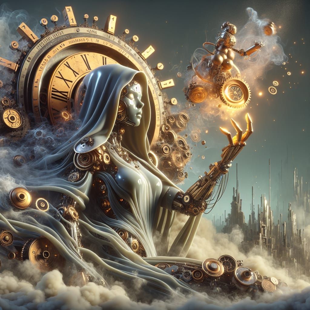 Liquid Glass Mecha Spellcaster in Clockpunk Style