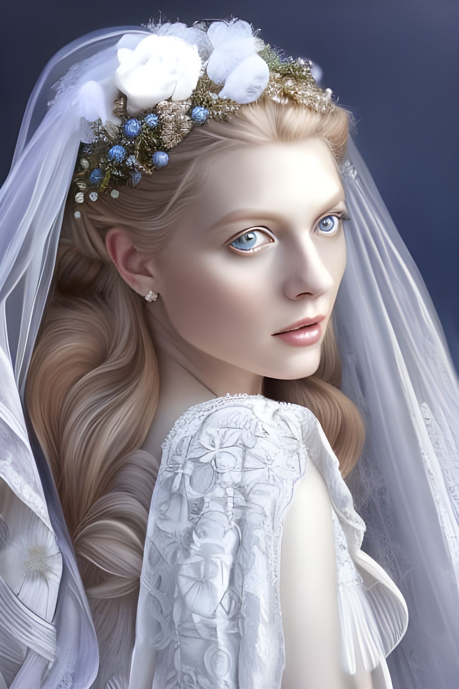 Strawberry-Blonde Goddess in White Wedding Dress