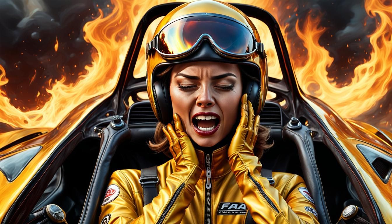 Burning Fear: Hyperrealistic Racing Car Inferno