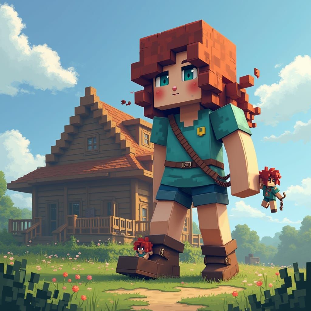 Giant Minecraft Alex in Blocky World