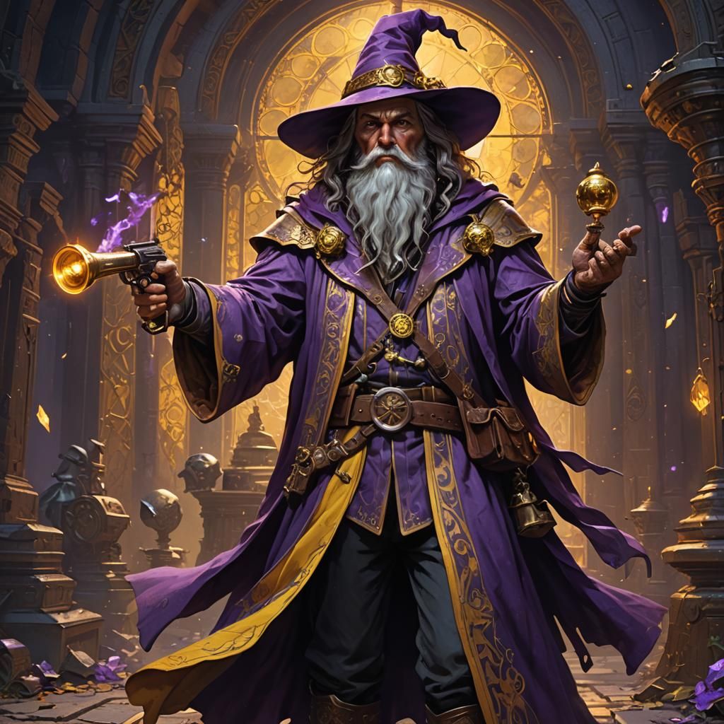 Wizard with Pistol and Bell: Dark Fantasy Art