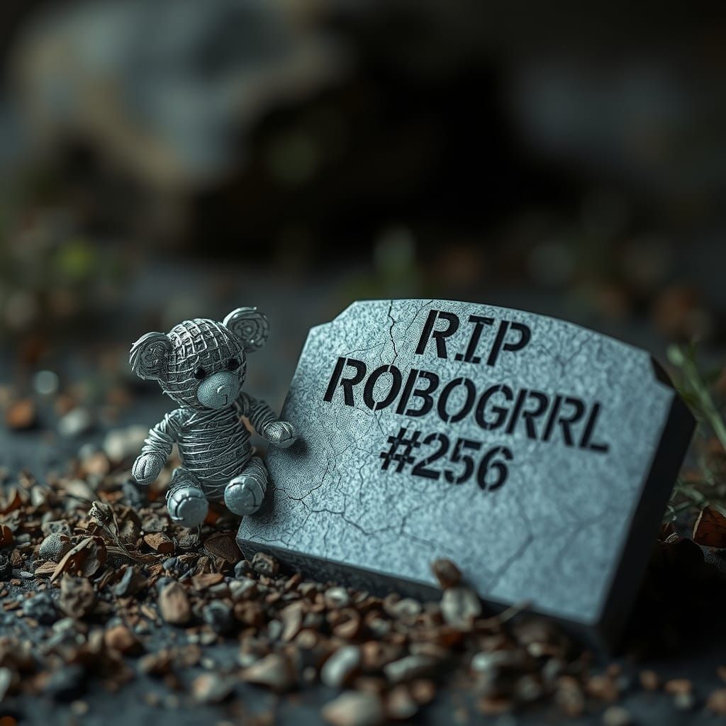 Wire Teddy Bear at Cyberpunk Gravestone