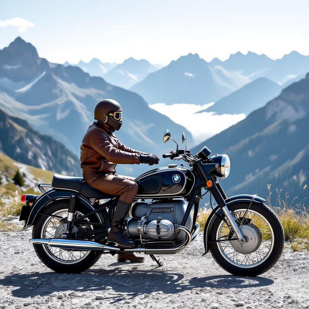 Vintage BMW R69 Motorcycle in Black and White