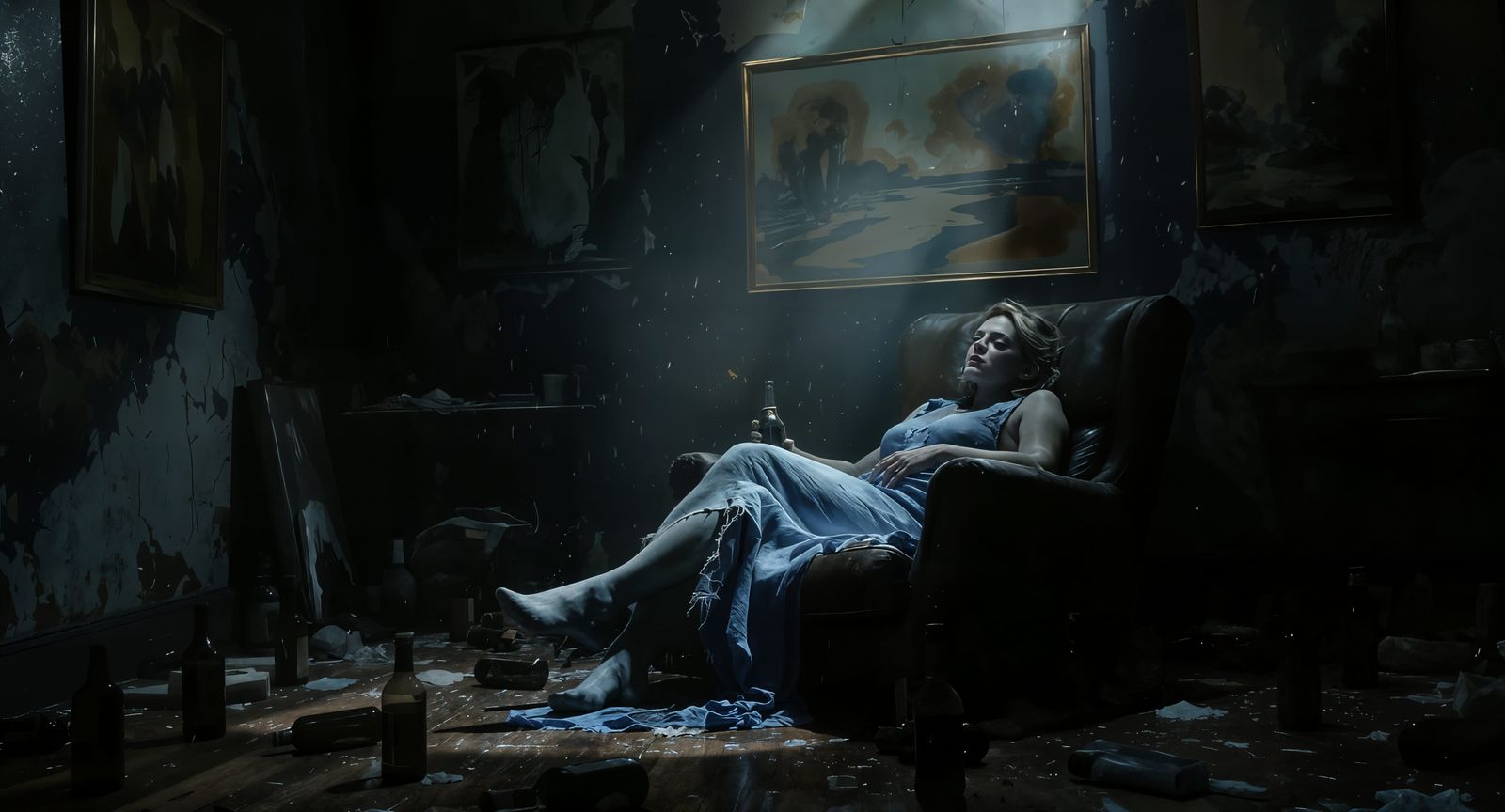 Hyperrealistic Blue Room with Modern Art