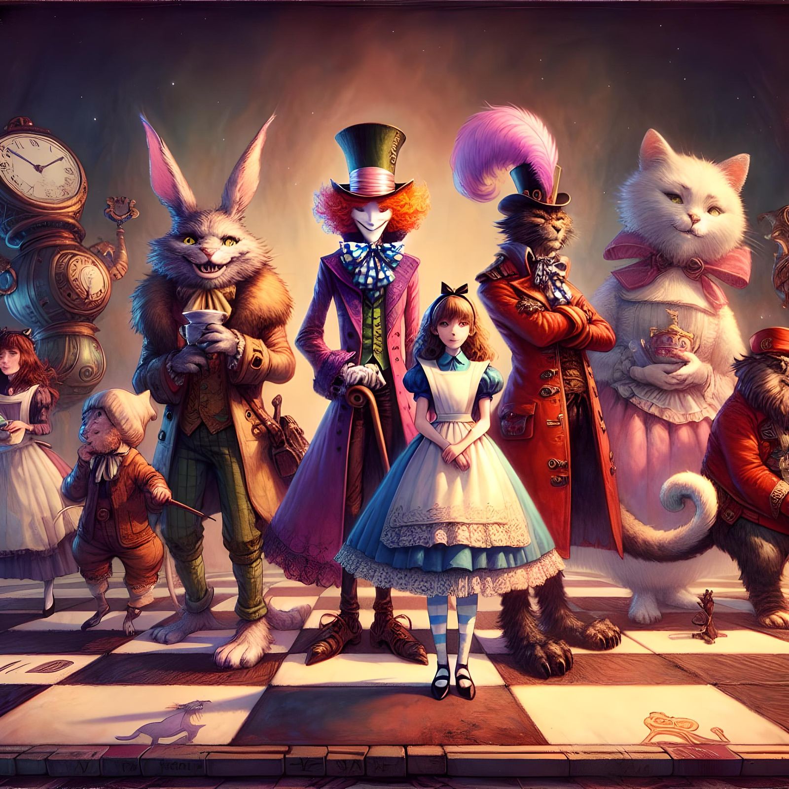 Alice in Wonderland Chessboard, Detailed Matte Painting