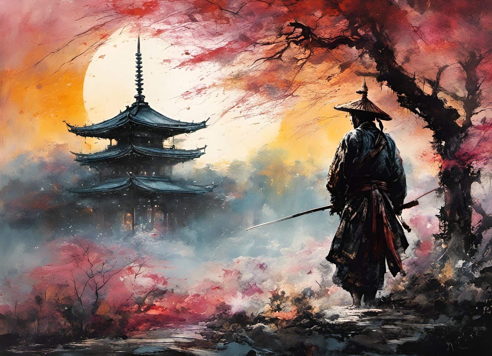 Samurai Rises: Ink Drawing in Japanese Art Style