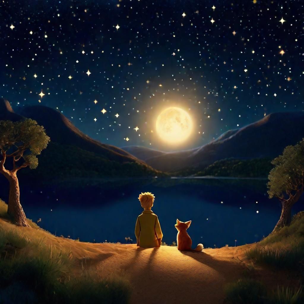 Le petit prince stargazing with his friend the fox