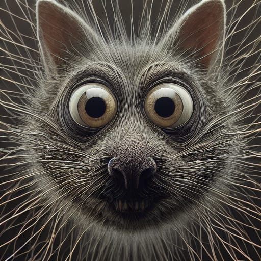 Vibrant Felted Wool Art of a Brown Possum Ensnared in Black...