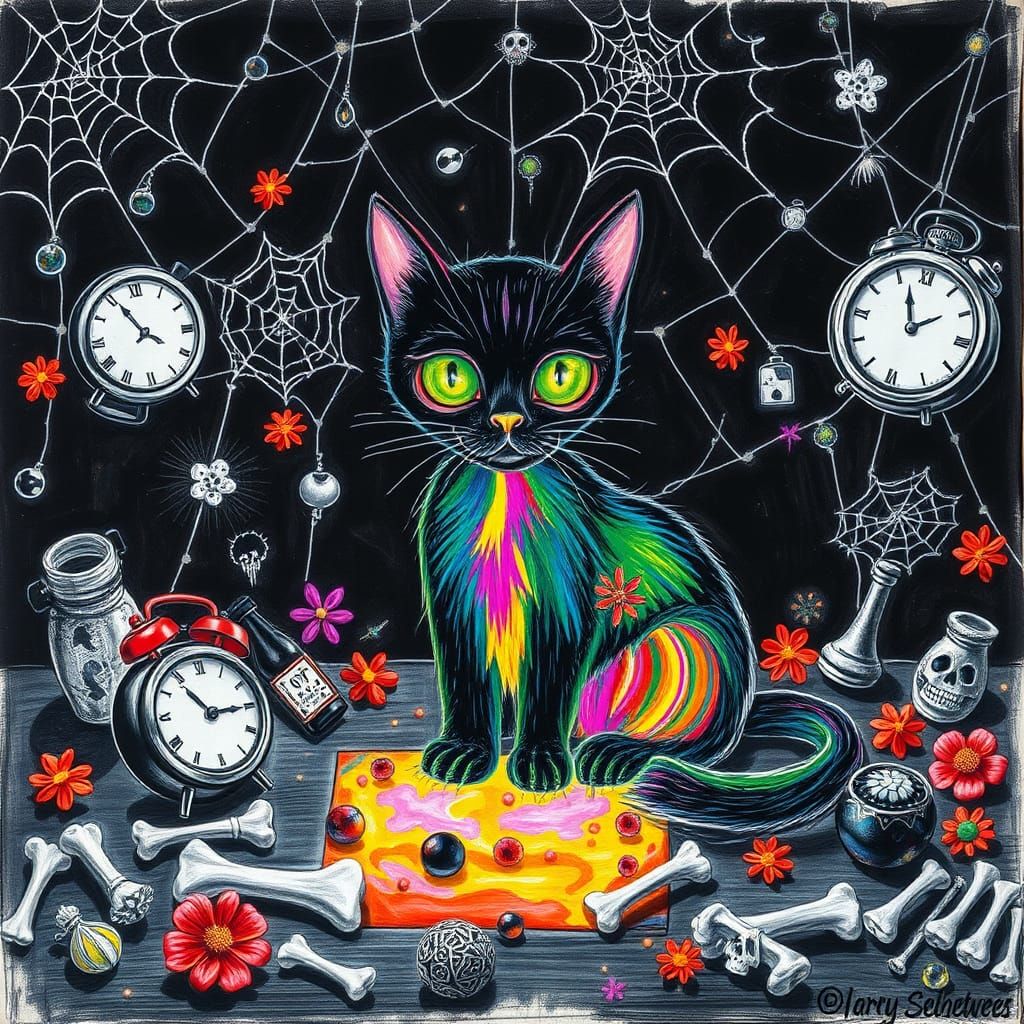 Halloween Black Cat: Surreal Child's Drawing