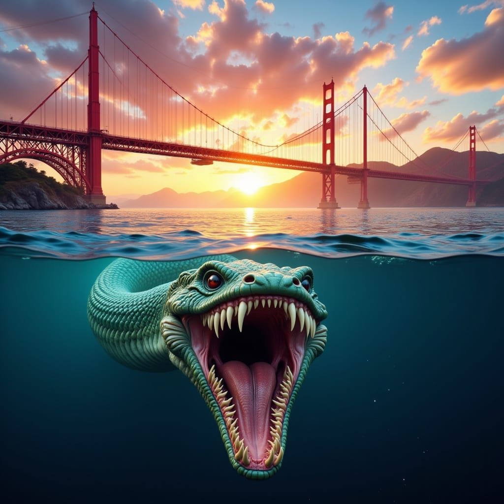 Bay Bridge Sunrise With Sea Serpent Below