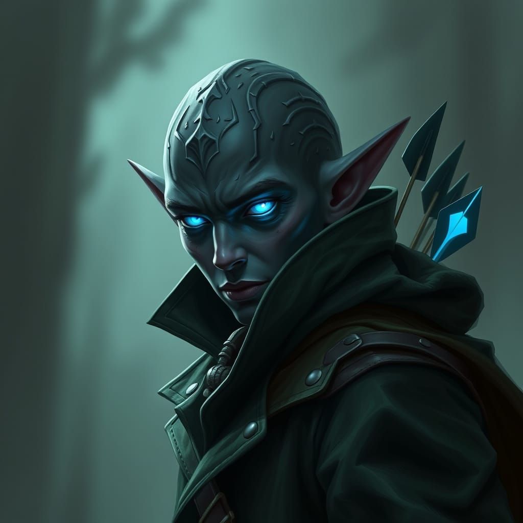 Dark Elf Archer in Mysterious Green Coat