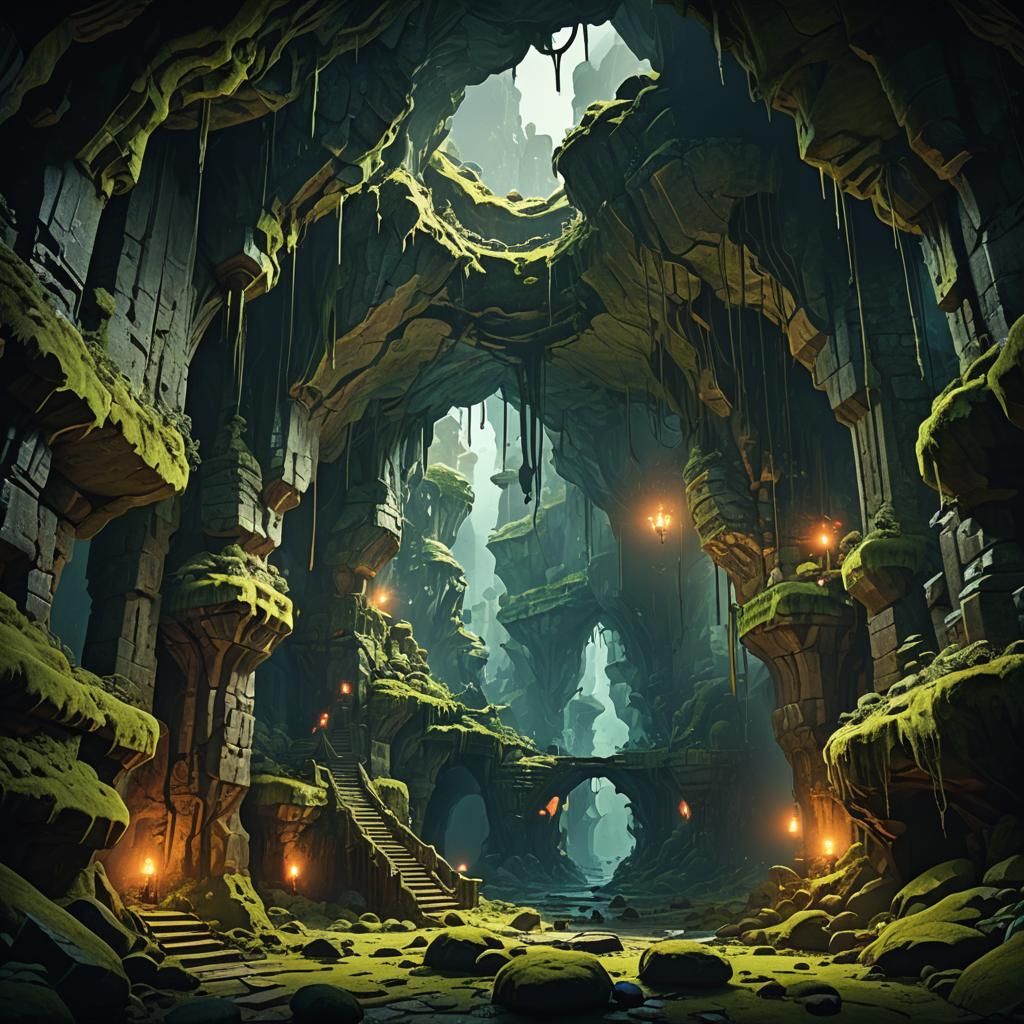 Luminous Moss Cavern Concept Art in Unreal Engine