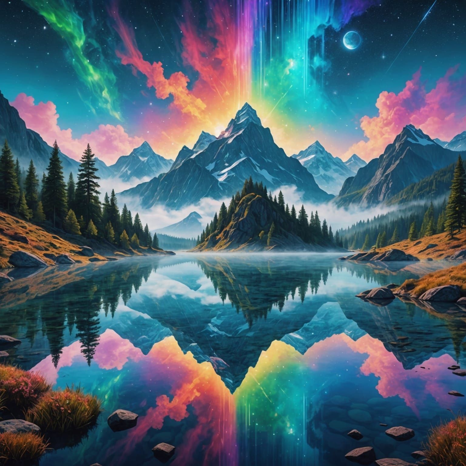 Mountains and Lake in Holographic Mixed Media