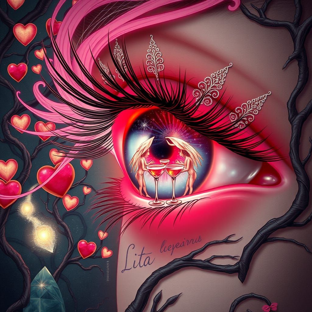 Mystical Eye in Forest of Hearts, Art Nouveau Style