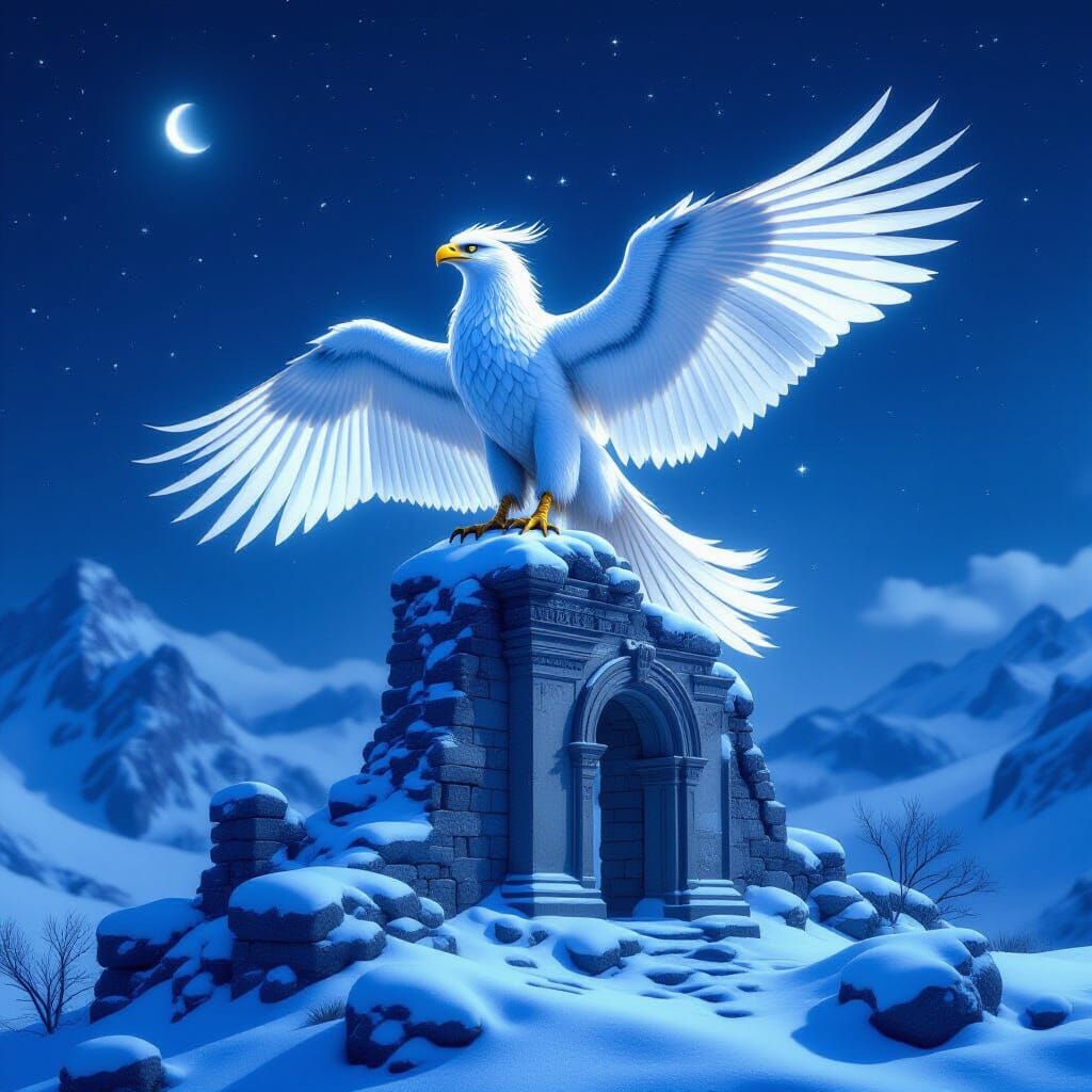 Majestic Griffin on Ancient Ruin with Ethereal Glow