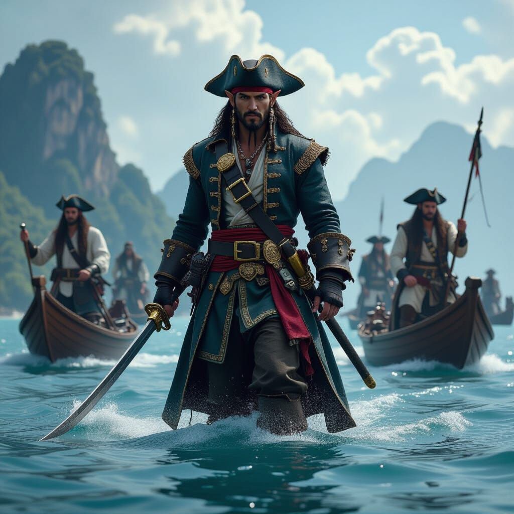 Elven Pirate Crew in Epic Digital Painting