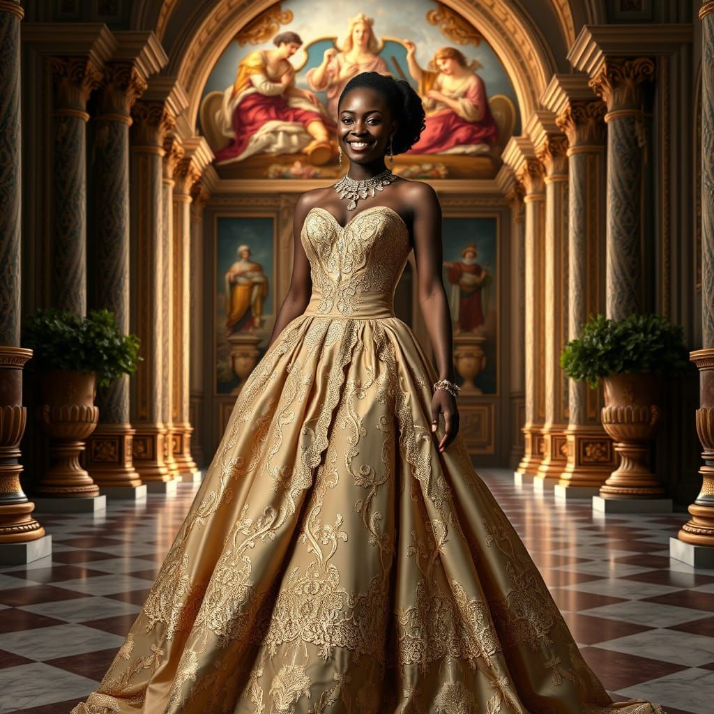 Elegant Woman in 18th-Century Rococo Gown