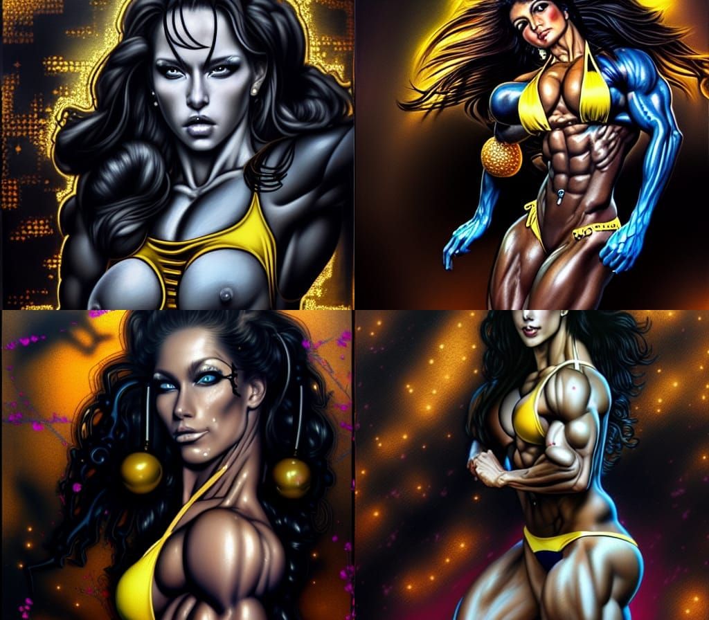 Anime Portrait of a Bodybuilder in Yellow Bikini