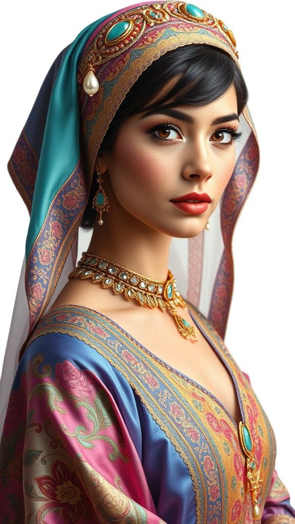 Enchanting, hyper detailed realistic oil painting inked with delicate precision, hand-drawn finess, full-length, a regal...