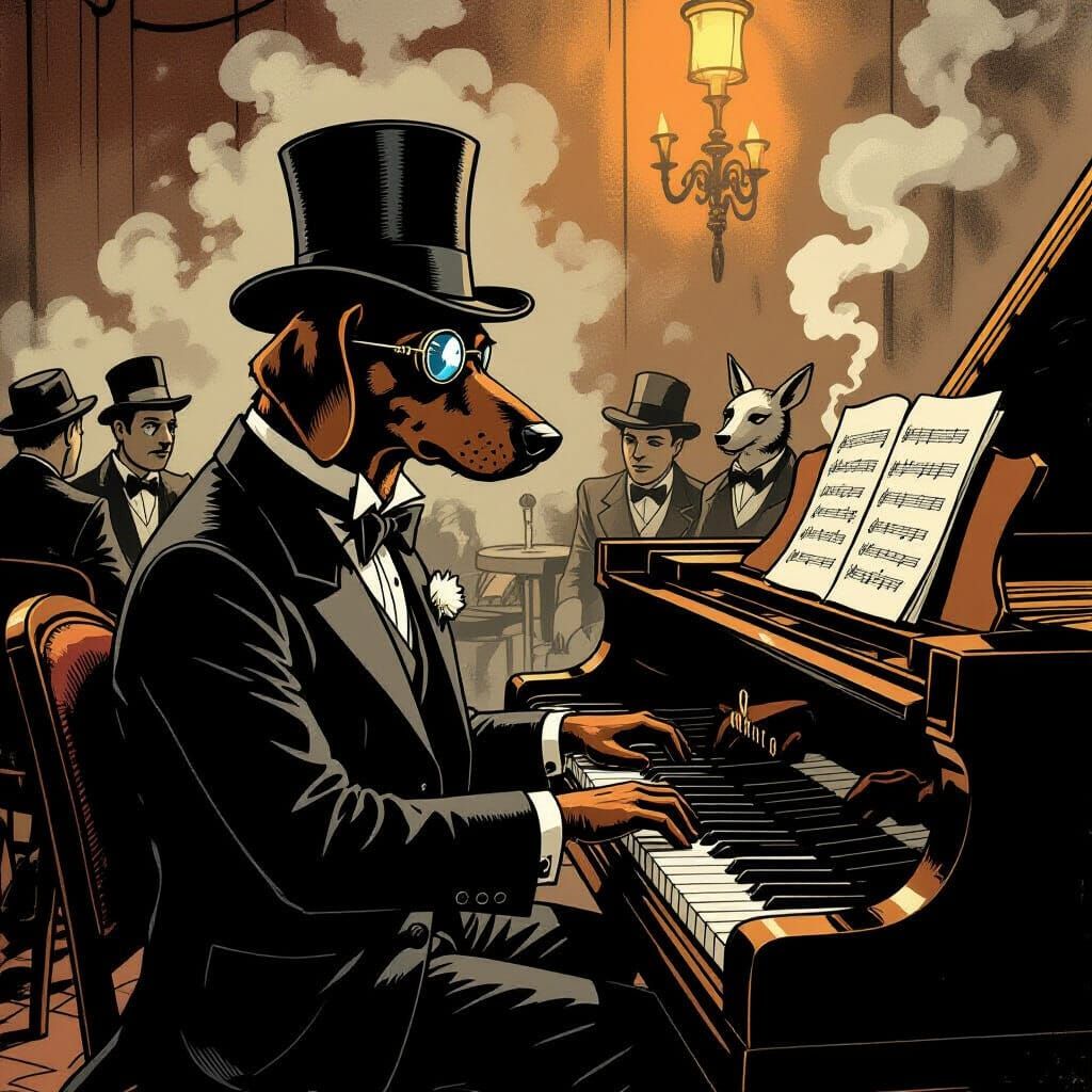 Devil Hound Plays Piano in Smoky Jazz Club