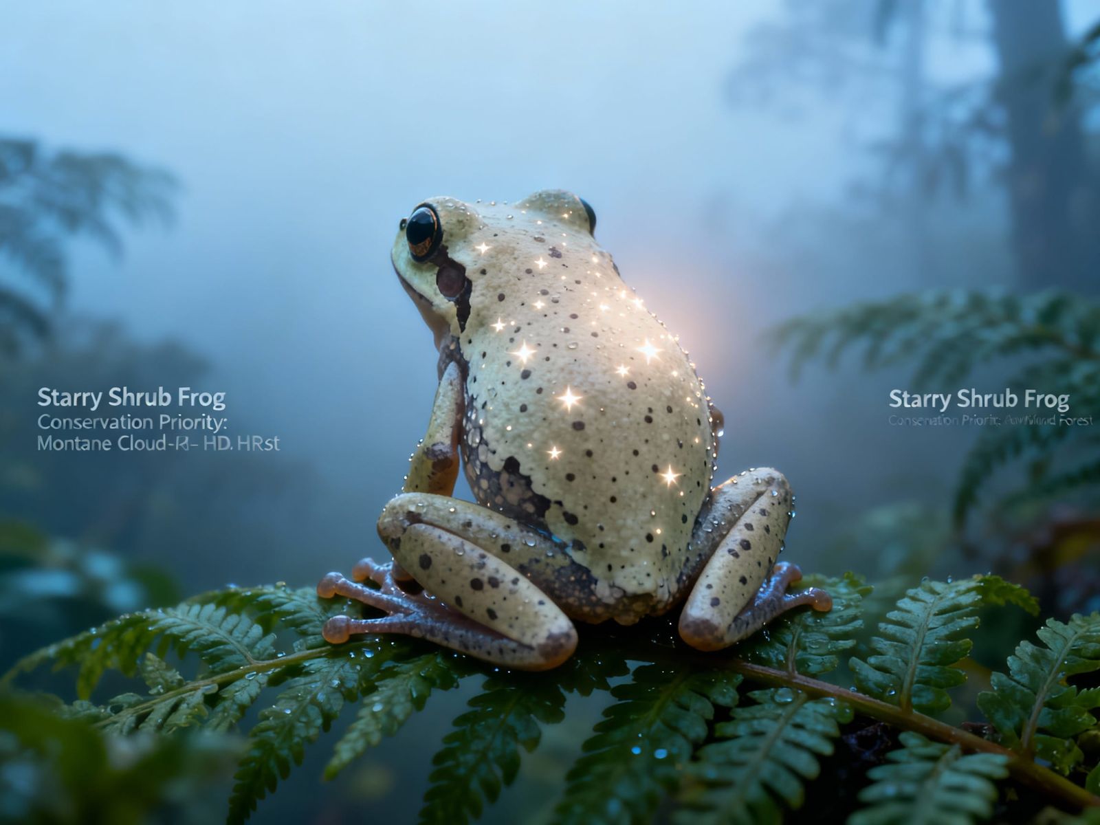 Macro Portrait of Starry Shrub Frog in Misty Cloud-Forest