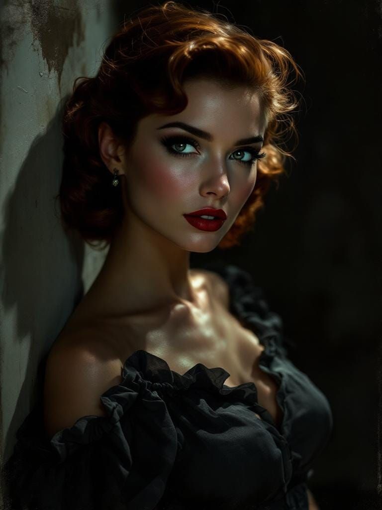 Pin-Up Woman in Dramatic Lighting, Zorn and Caravaggio Style