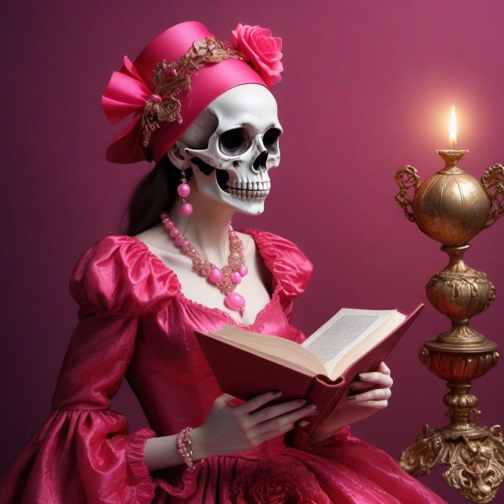 Squelette féminin habillé d'une robe rose bonbon assorti au ...