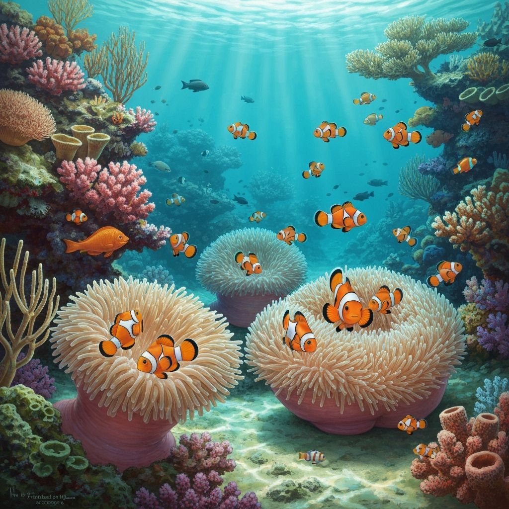 Coral Reef Ecosystem with Clownfish Families
