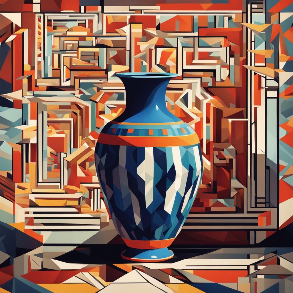 Chinese Vase in Neo-Cubist Art Deco Style