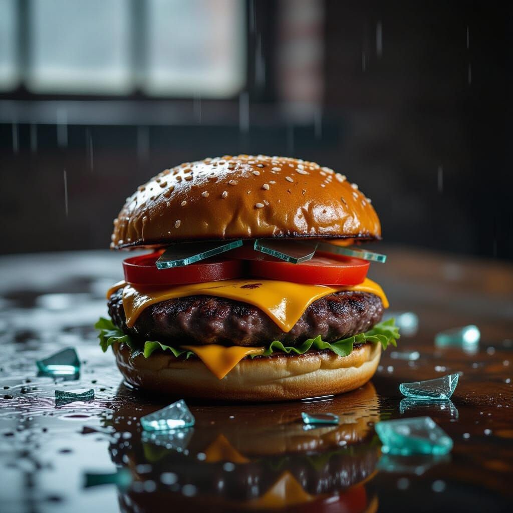 Rusted Metal Burger in Moody Film Style