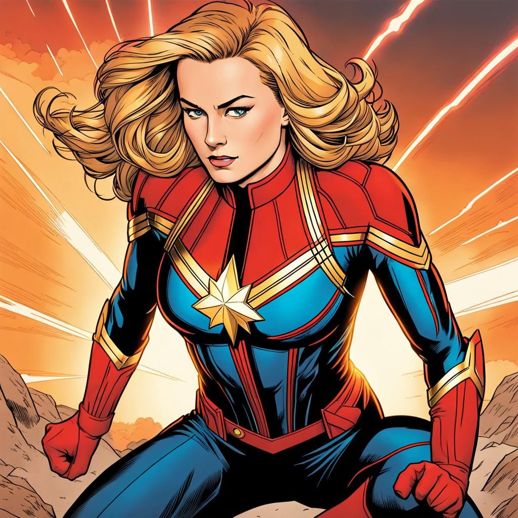 Captain Marvel Landing: Digital Superhero Art