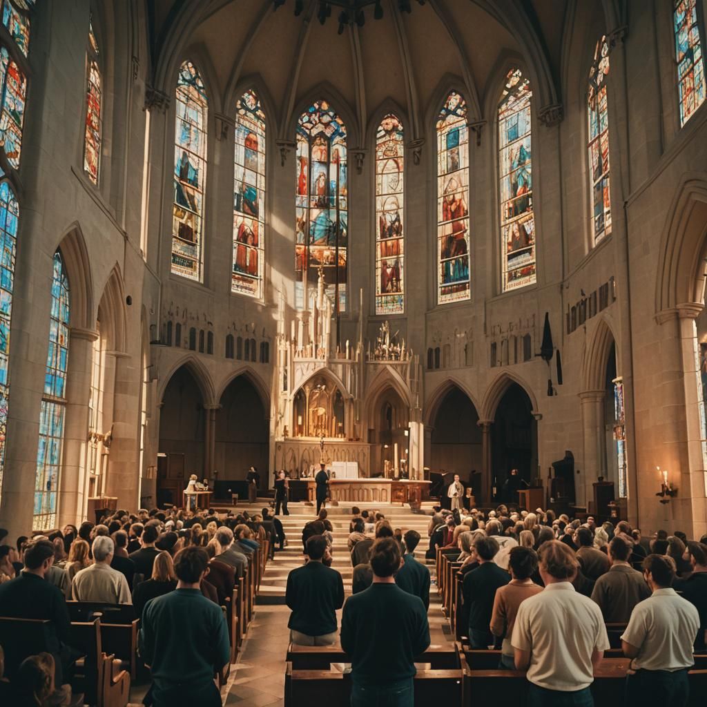 Golden Hour Prayer in Church: A Cinematic Still
