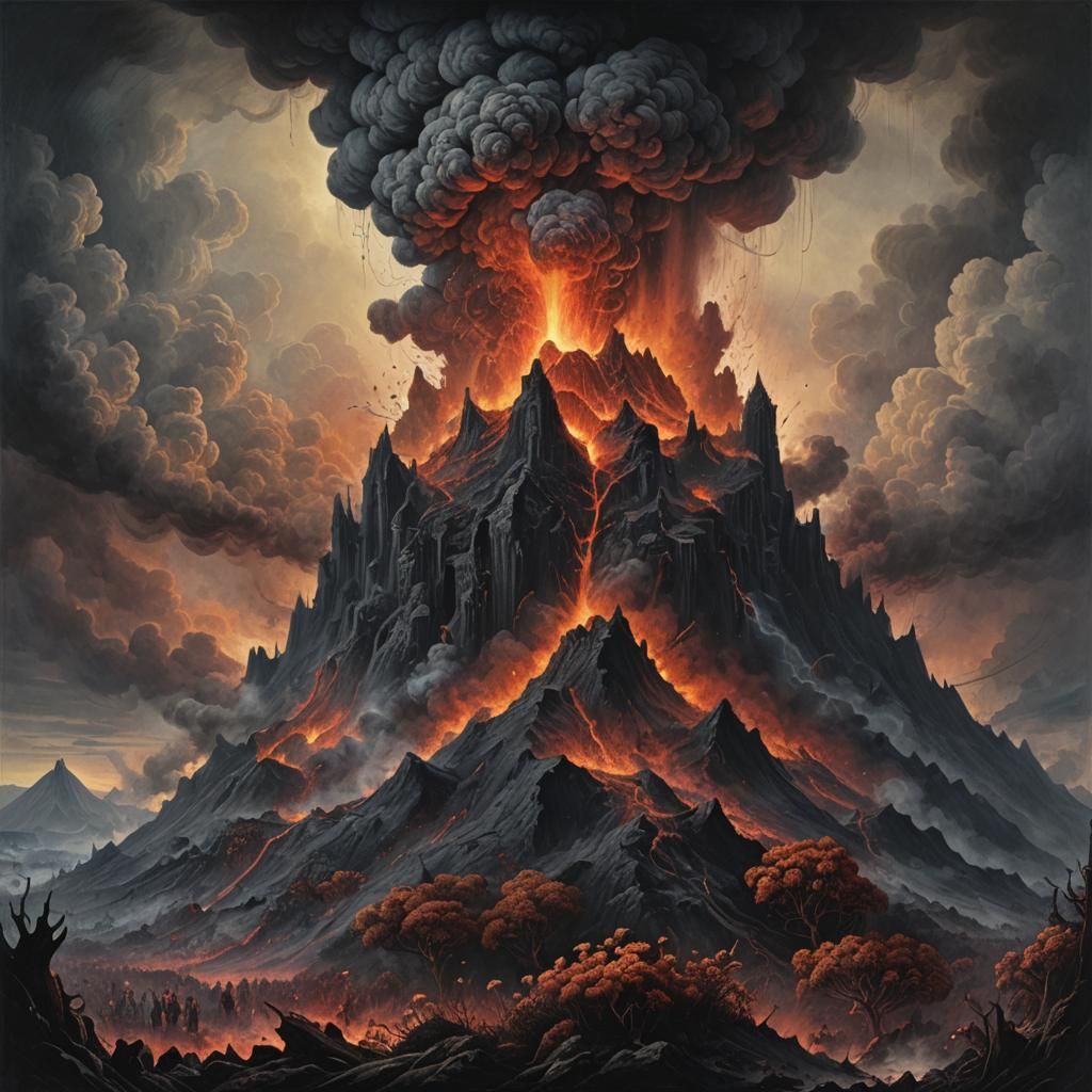 Volcanic Eruption: Smoke Flower in Doré Style