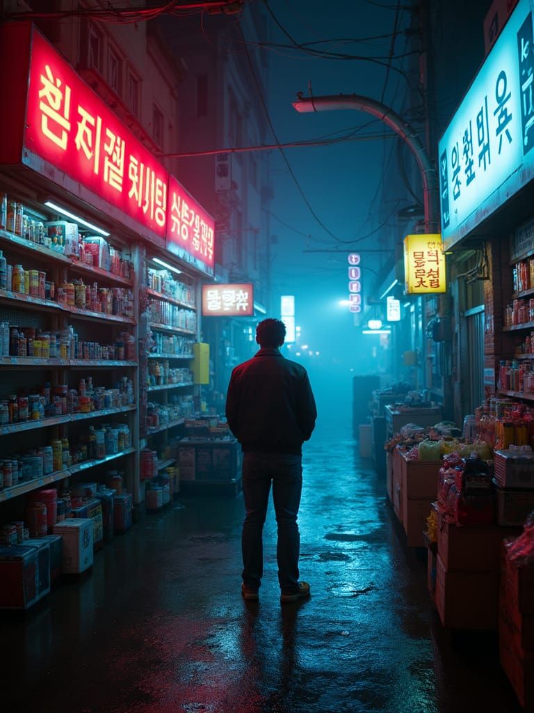 Cyberpunk Shopping Street at Night in Blade Runner Style