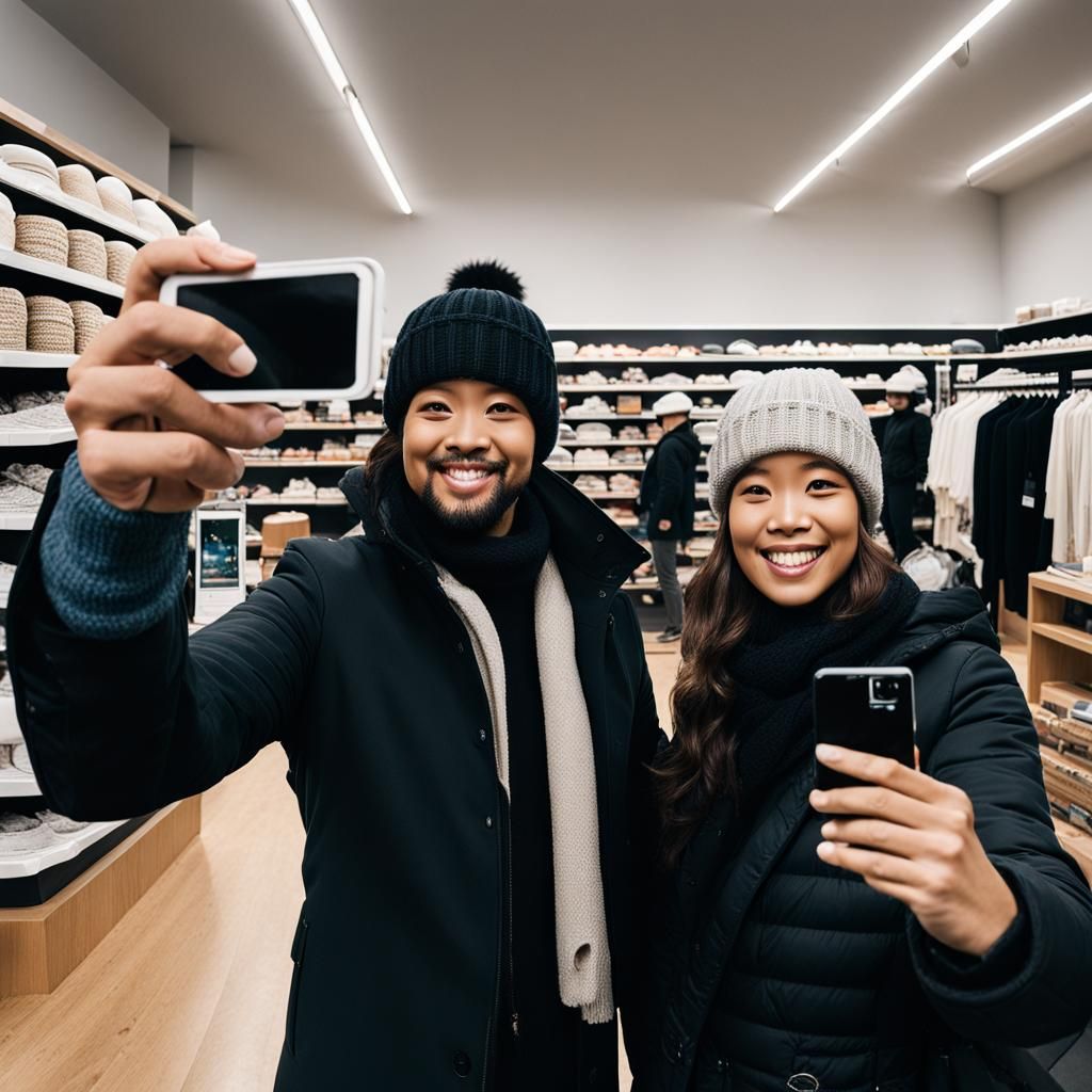 Selfie of a Couple in Winter Clothes