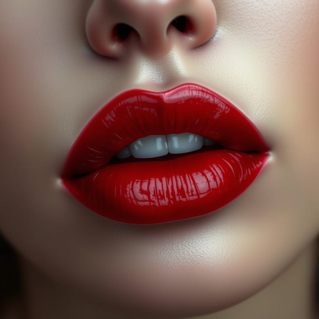 Juicy Red Lips in Hyperrealistic Digital Art