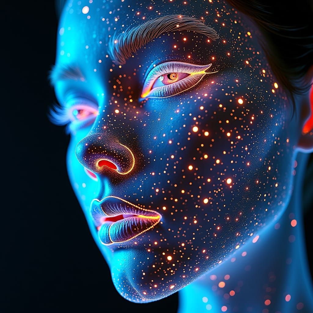 Prismatic Oil Spill Face in Hyperrealistic Style