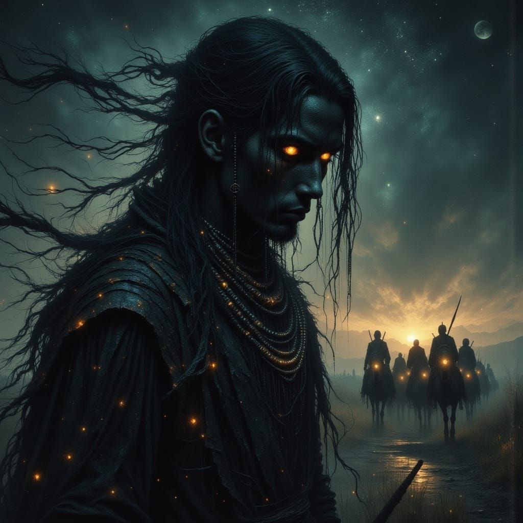 Dark Fantasy Warrior Emerging From Dust Storm