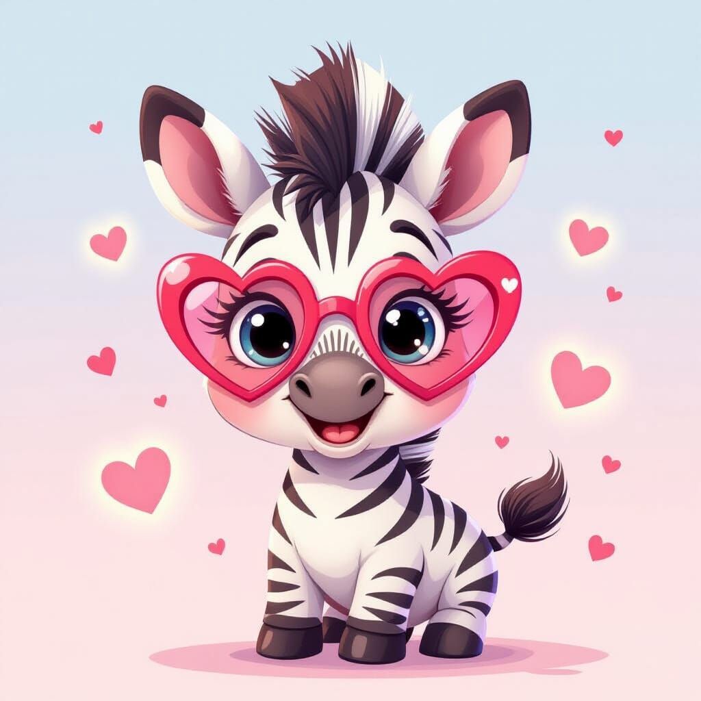Cute Cartoon Zebra in Heart Sunglasses