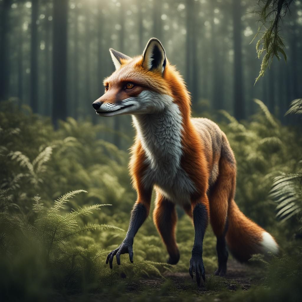 Futuristic Bipedal Fox in a Cinematic Film Still