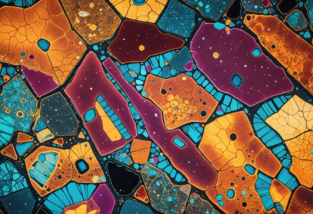 Gabbro Rock Microscopy in Geological Illustration Style