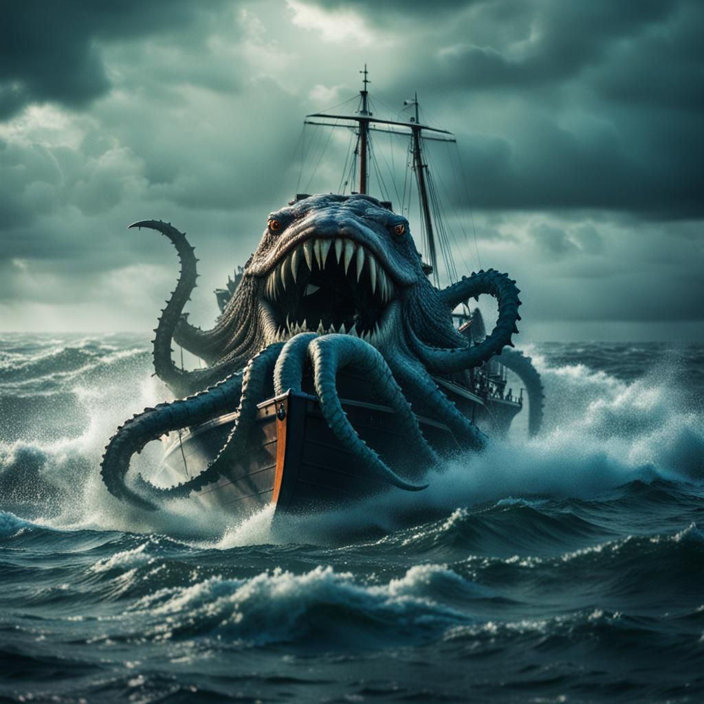 Kraken Sea Monster in Stormy Seas