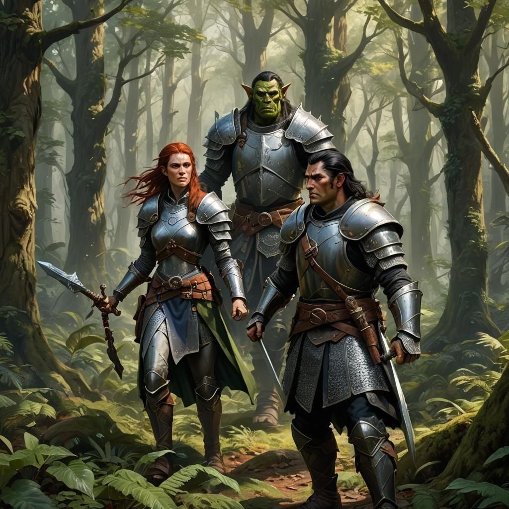 Orc Paladin and Elf Cleric in Lush Forest