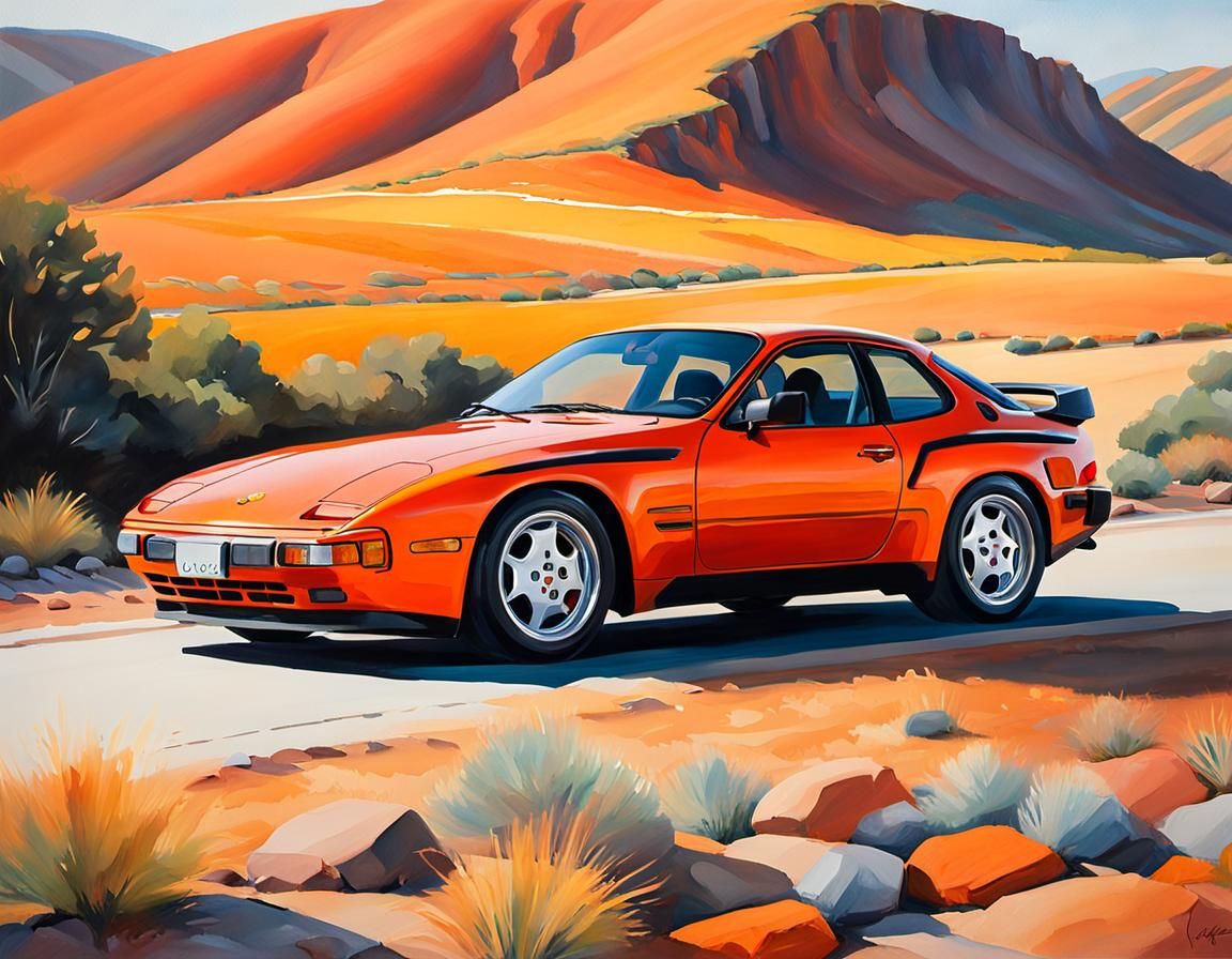 Vibrant Impressionist Porsche 944 on Rugged Headland